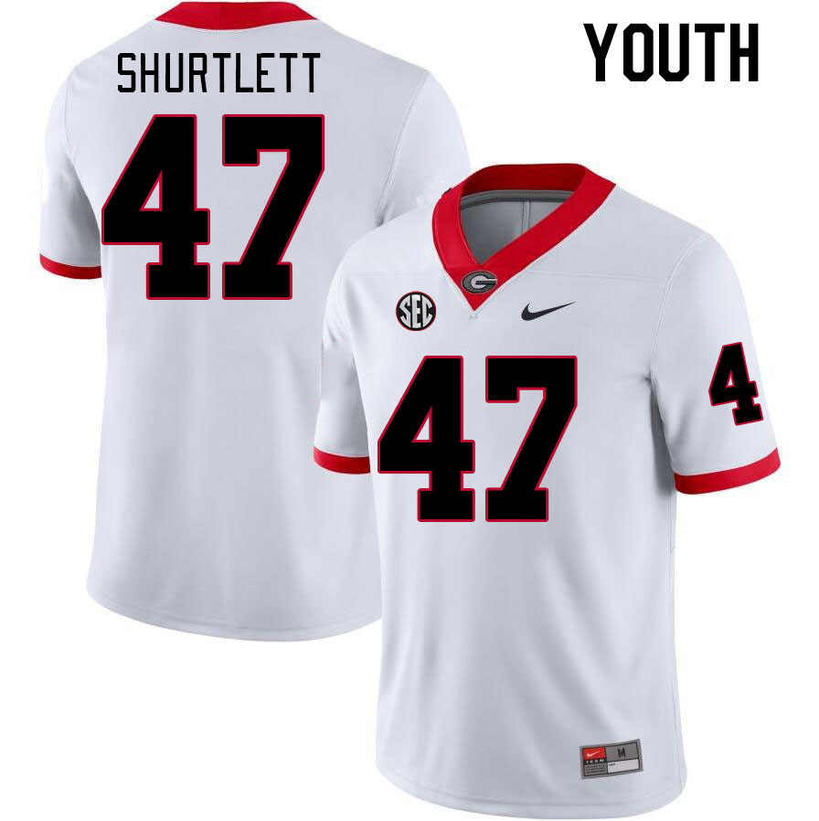 Youth #47 Sam Shurtlett Georgia Bulldogs College Football Jerseys Stitched-White - Click Image to Close